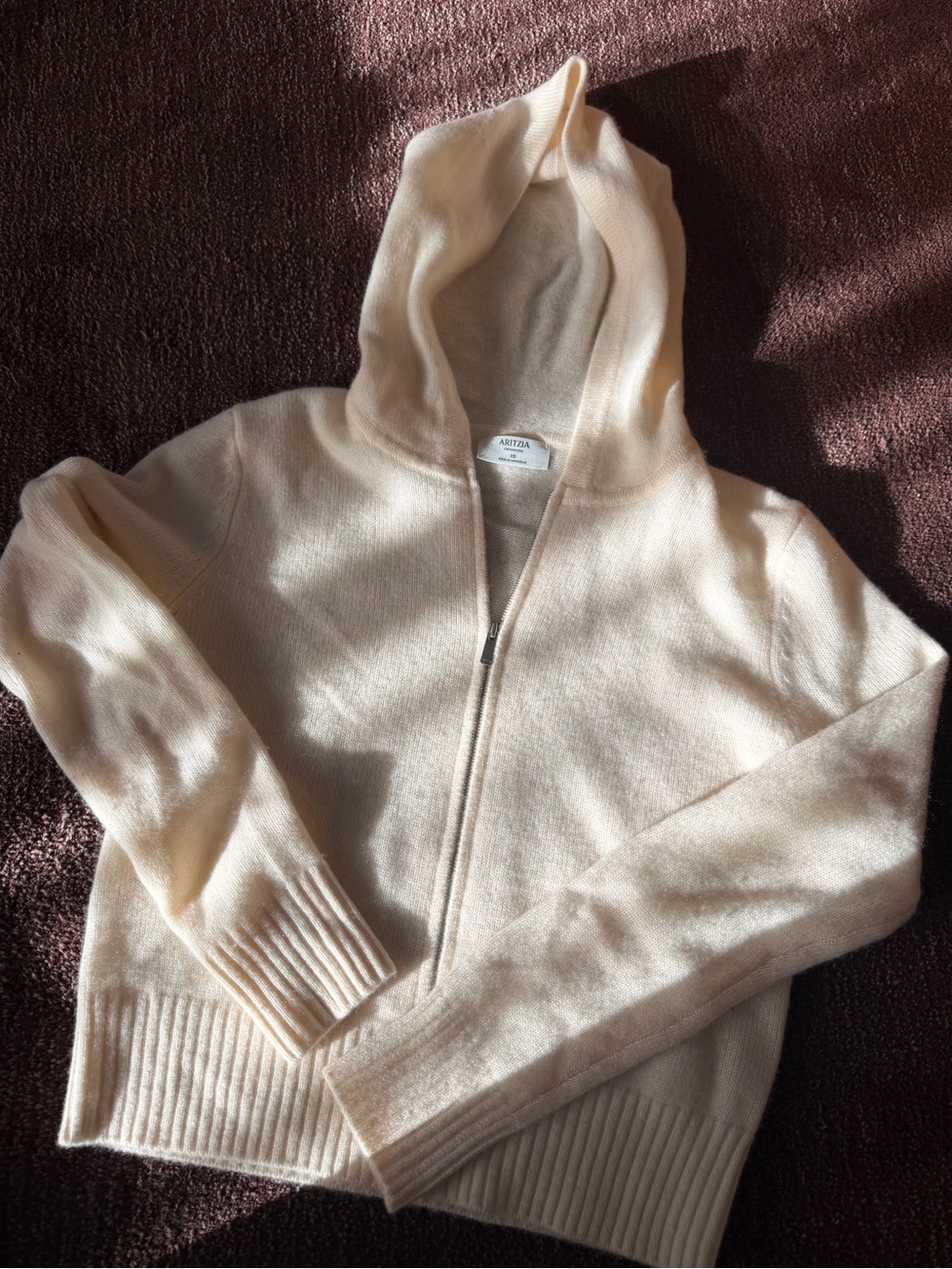 Aritzia Cream Zip-Up Cashmere Hoodie